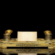 Double inkwell in yellow marble, Empire style, 19th century