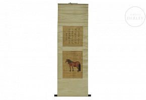 Chinese painting ‘Brown horse with calligraphy’, 20th century