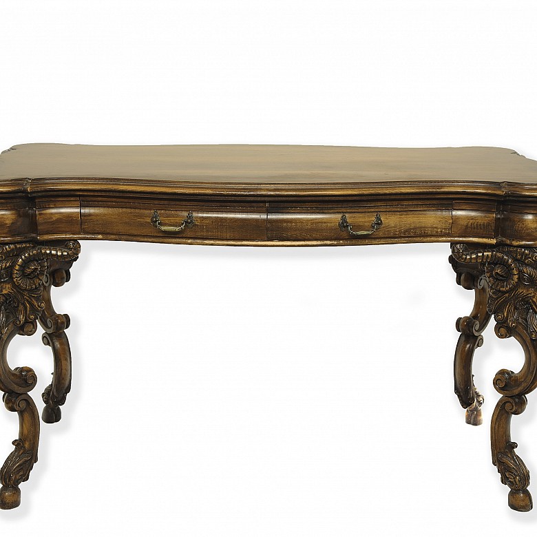 Louis XV wooden writing desk with ram's feet, 20th century