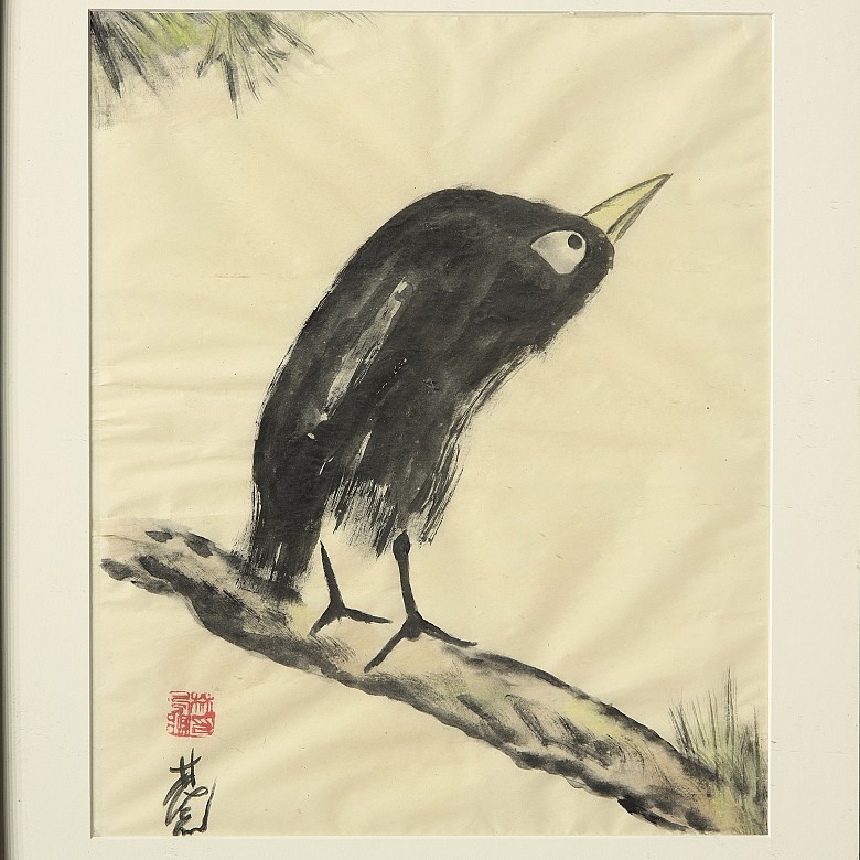 Lin Fengmian (1900-1991) ‘Bird on a pine branch’, 20th century - 1