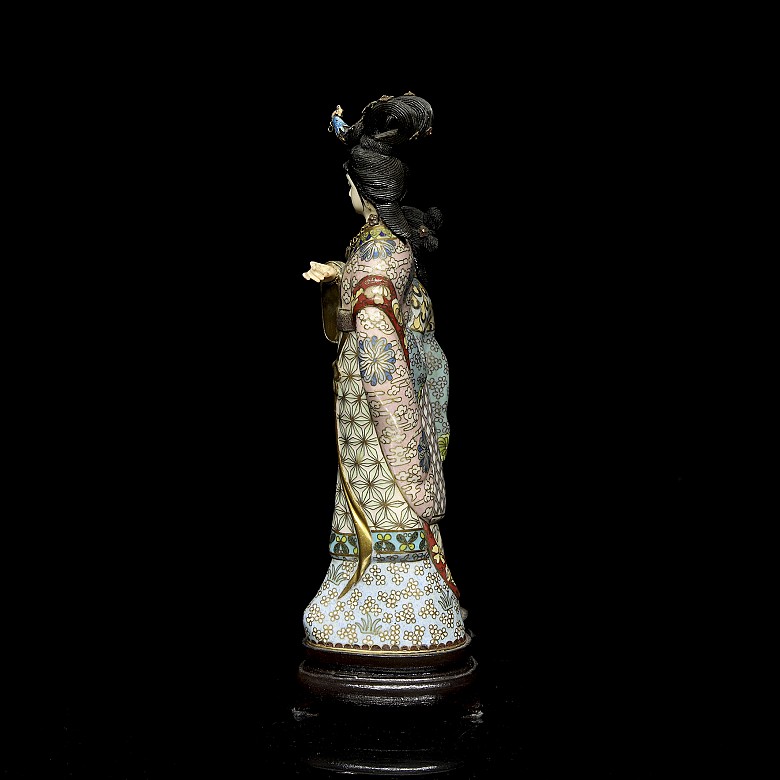 Figure with bronze and cloisonné enamel applications ‘Ladies’, 20th century