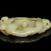 Jade brush container with reliefs, 20th Century