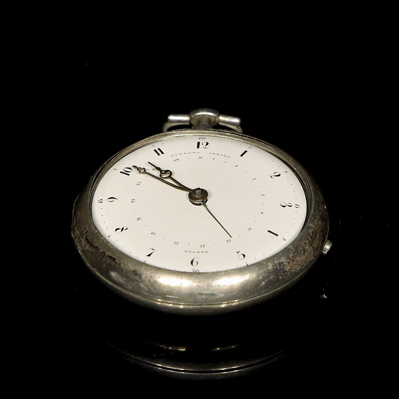 ‘Eardley Norton’ pocket watch with wooden stand, 19th century