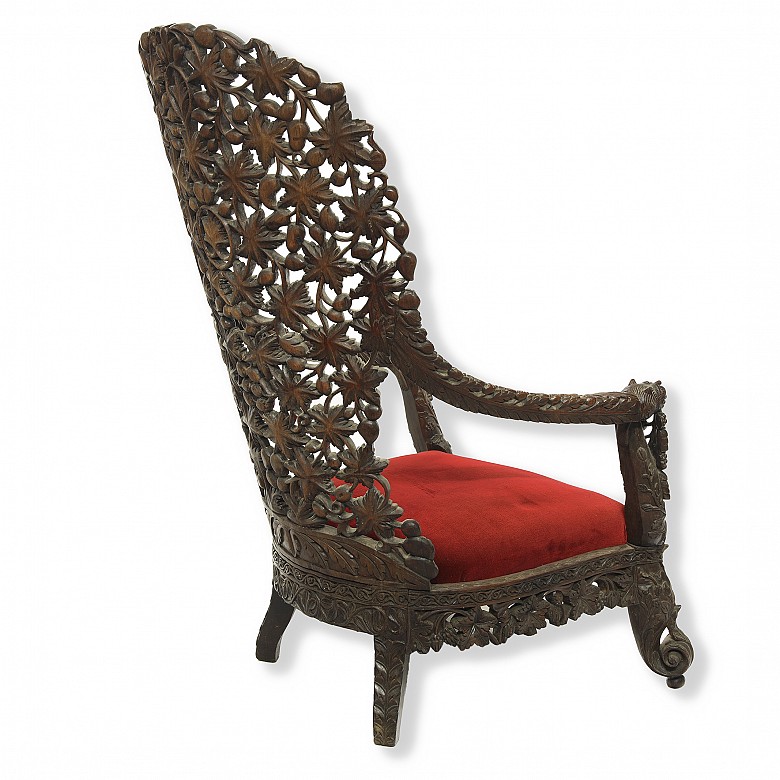 Wooden armchair with velvet seat, China, 20th century