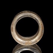 Carved quartz ring with characters, 20th century