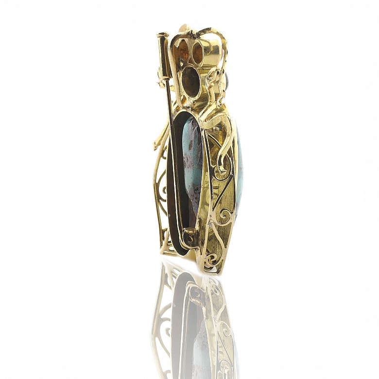 18k yellow gold and natural turquoise brooch