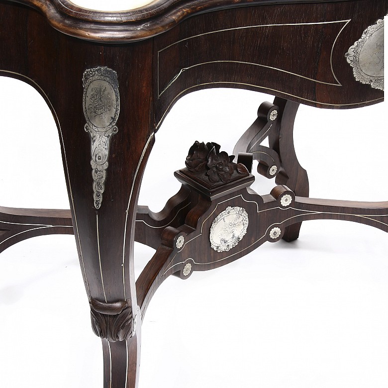 Silver marquetry console table, late 19th century