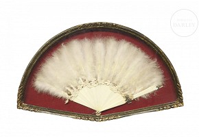 Ostrich feather fan with fan holder, 20th century