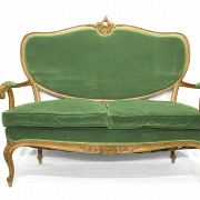 Seating furniture group upholstered in green velvet, 20th Century