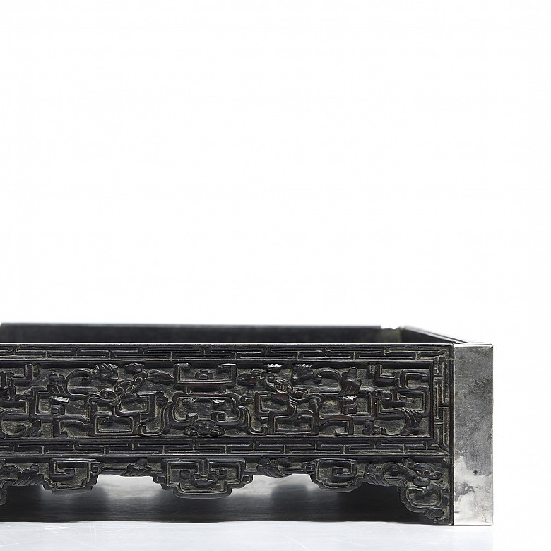 Opium tray in wood and silver, Qing dynasty, 18th century