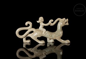 Carved jade figurine ‘Rider and Dragon’, Han style