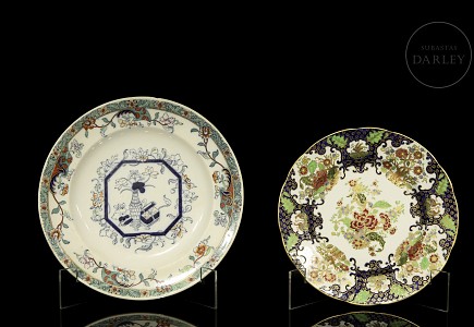 Dos platos porcelana inglesa estilo chino, s.XIX-XX