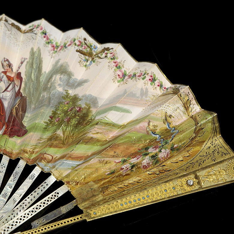 Fan with mother-of-pearl ‘Scenes in the Garden’, 19th century - 4