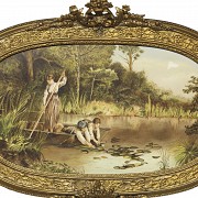 Ceramic plaque ‘Scene at the lake’, 19th-20th century