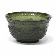 Carved green jade bowl, 20th century