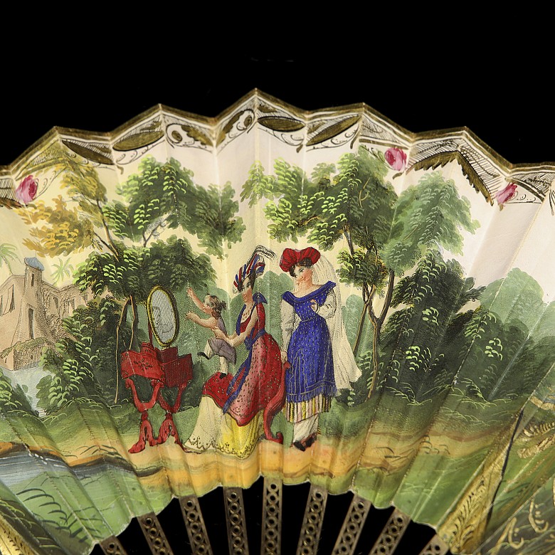 Fan with metal rod and paper country, 19th century