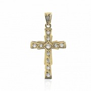 Cruz de oro amarillo 18 k con siete circonitas