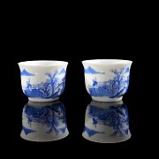 Pair of small porcelain ‘Landscape’ cups, Qing dynasty