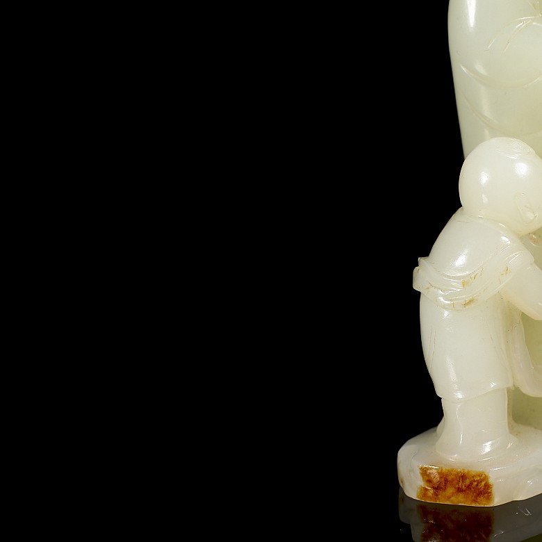 Hetian “Guanyin and Shancai” white jade figurine, Qing dynasty