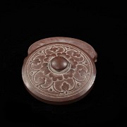 Carved red stone inkwell, 20th century