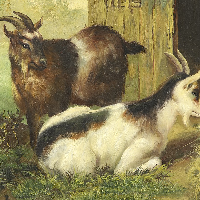 P. Larson (20th century) ‘Goats by the stable’ - 1