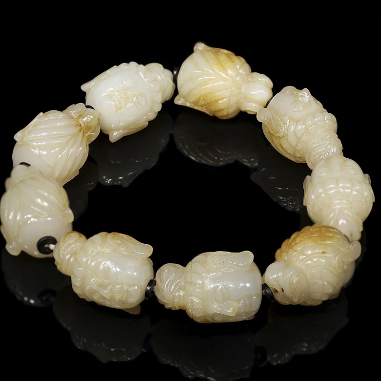 Pulsera budista de jade blanco tallado, dinastía Qing