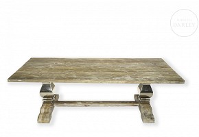 Large oak rectangular table with steel legs