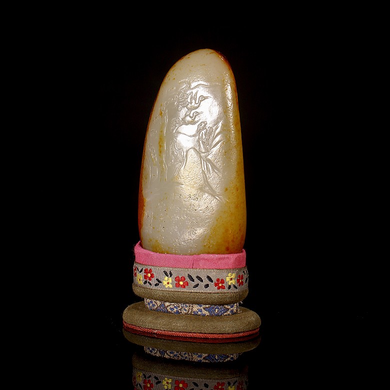 Carved Hetian white jade ‘Scene and poem’, Qing dynasty