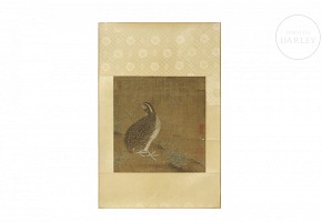 Chinese silk painting “Quail”, Qing dynasty