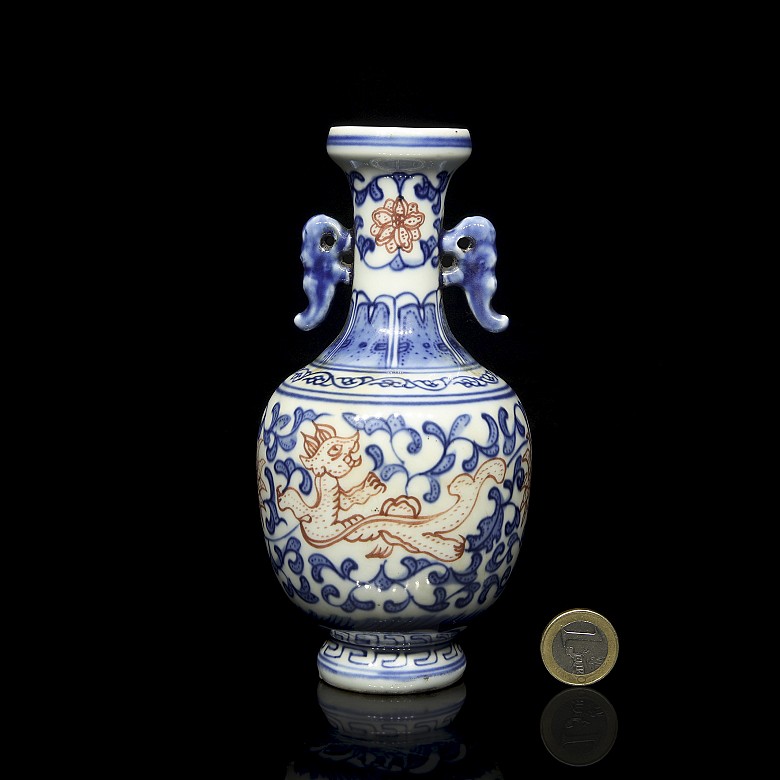 Small porcelain vase “Beast and lotus” with mark on base