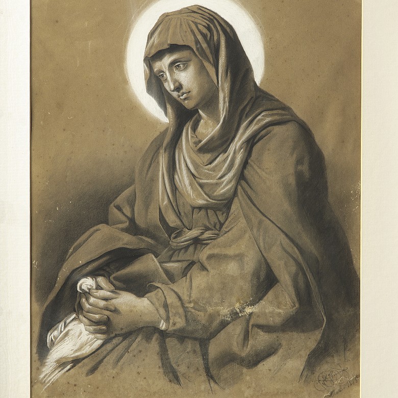 Spanish School 19th century ‘Virgin holding a cloth’ - 1