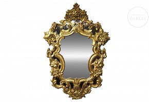 Carved wooden mirror, 20th century