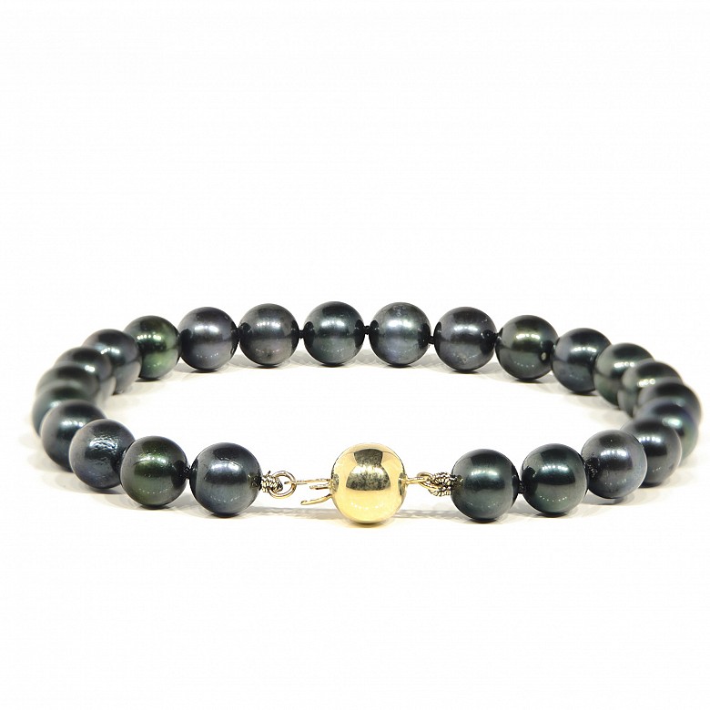 Pulsera de perlas negras Akoya