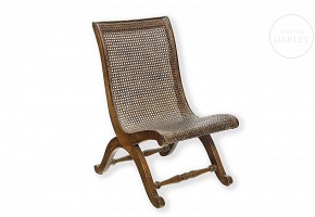 Valenti. Slipper style armchair with wicker grille seat, 20th century