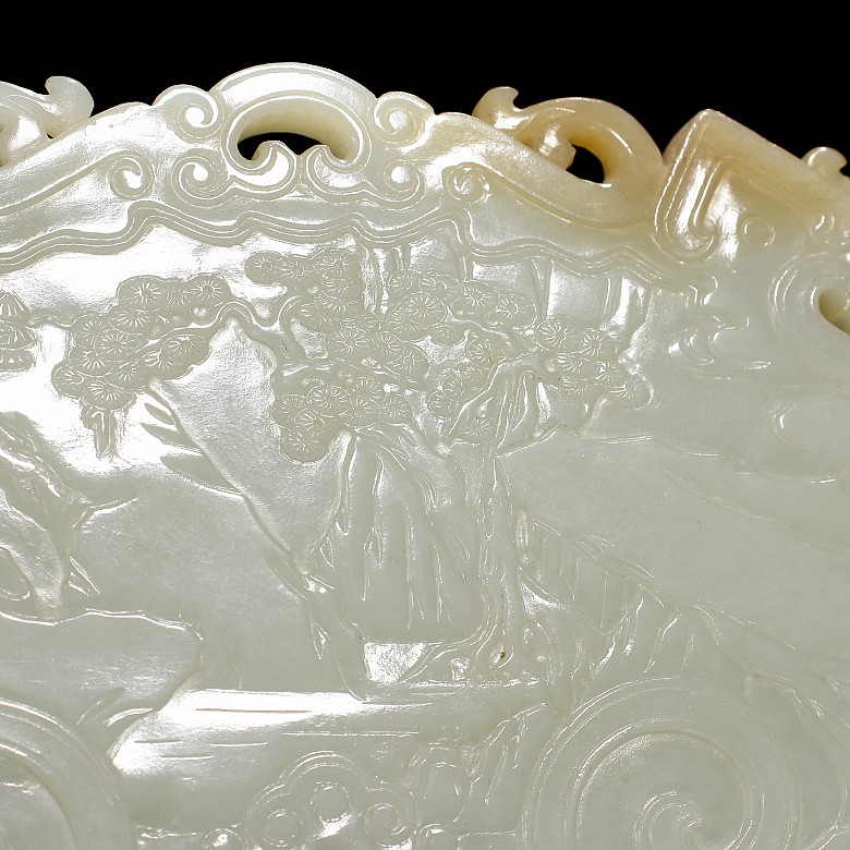 Panel de jade blanco con pedestal, dinastía Qing