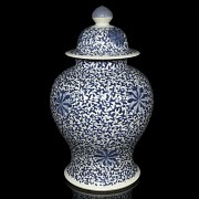 Tibor chino azul y blanco, Jingdezhen, dinastía Qing