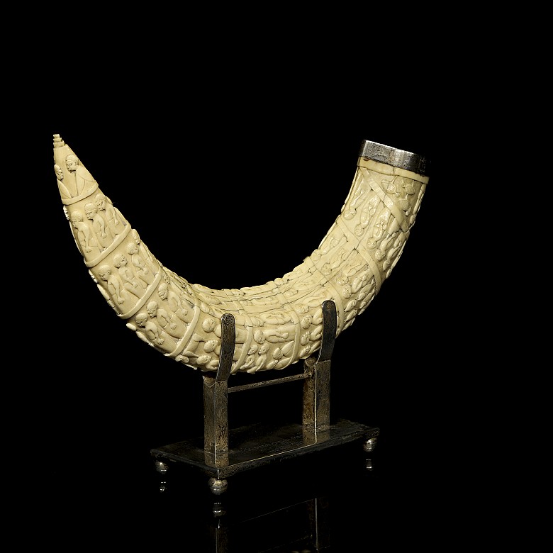 Carved tusk with pedestal, 19th century