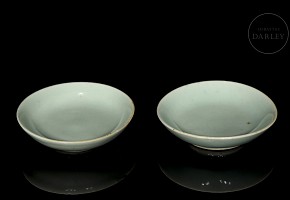 Pair of small celadon ceramic dishes, 20th century