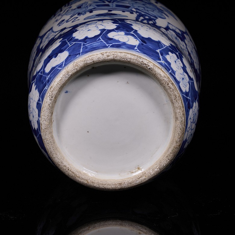 Pair of blue and white ‘Scenes and Plum Blossom’ vases, Qing Dynasty