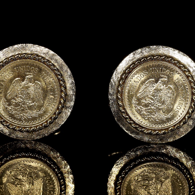 Gold cufflinks with coins from Mexico