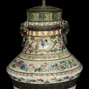 Enameled porcelain lamp vase, Canton, Qing dynasty