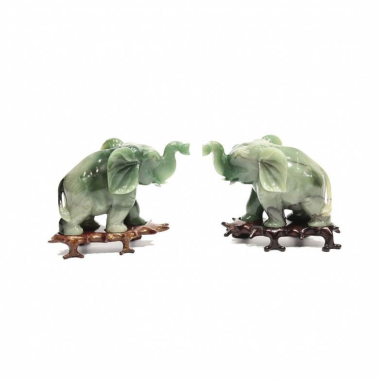 Pair of possible jade elephants on base