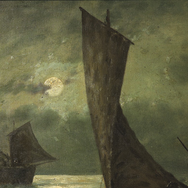 German school 19th-20th century “Boats under the moon” - 5