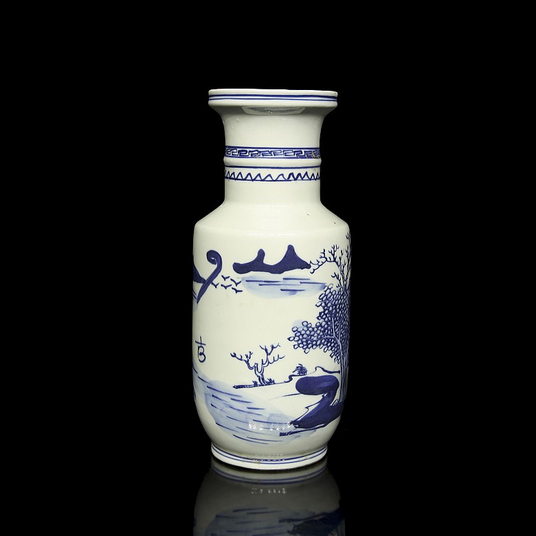 Blue and white porcelain vase “Landscape”, with Kangxi seal - 2