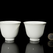 Pareja de tazas de porcelana blanca, con marca Qianlong