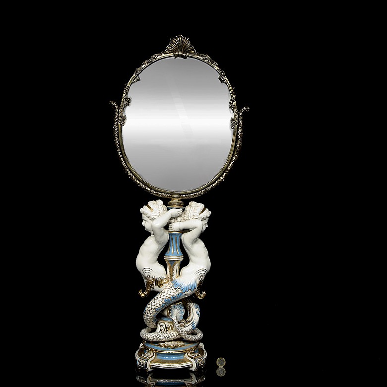 Sèvres style dressing table mirror ‘Tritones’, 20th century