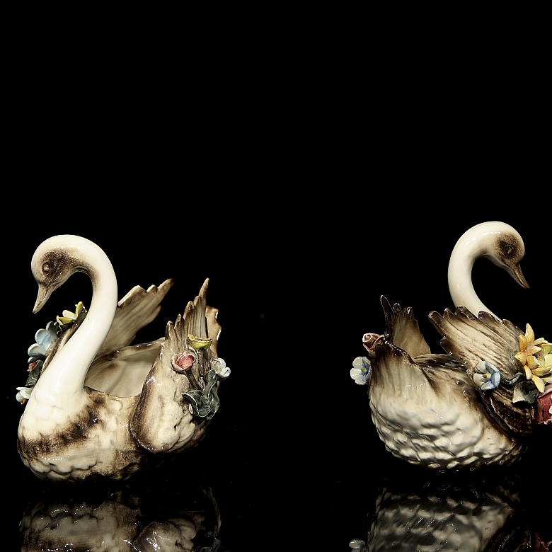 Capodimonte Porcelain ‘Couple of swans’, 20th century - 3