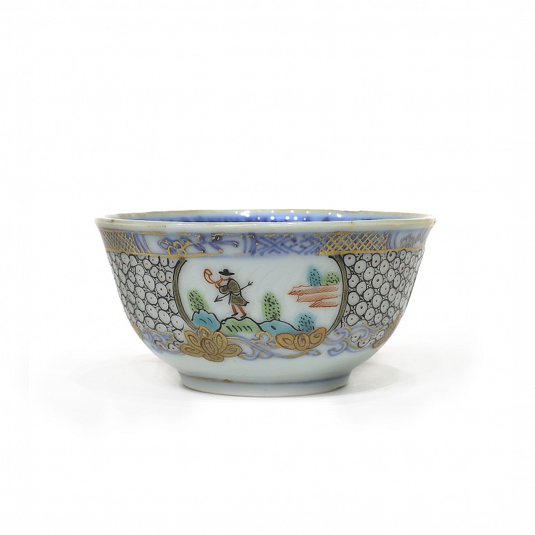 Small porcelain bowl with scenes, 20th century