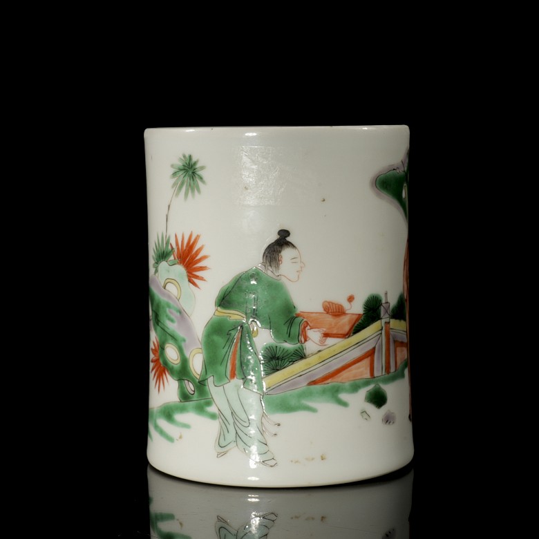 Glazed ceramic brush container ‘Characters’, Qing dynasty