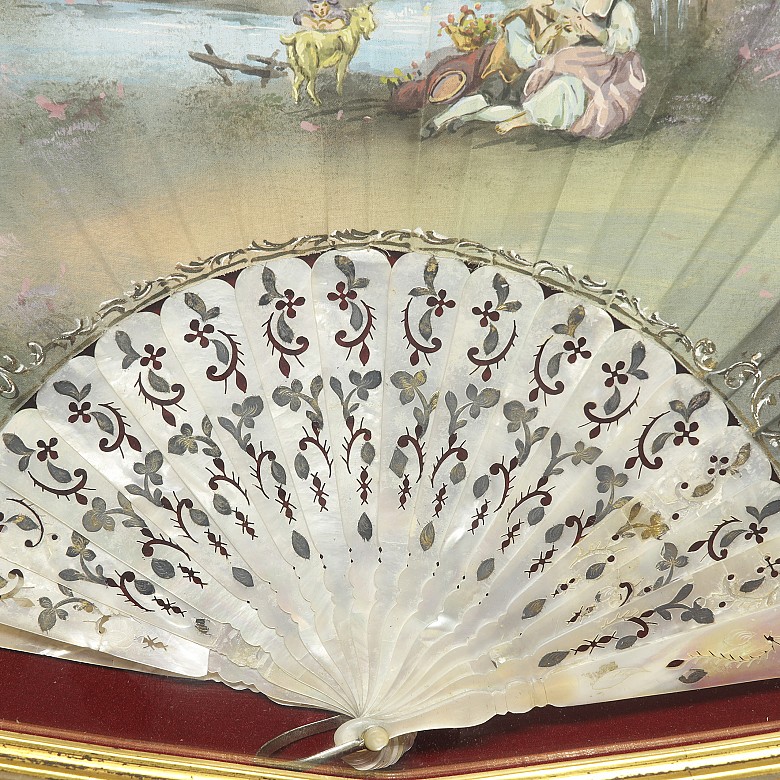 Fan with mother-of-pearl ‘Country Scene’, 20th century